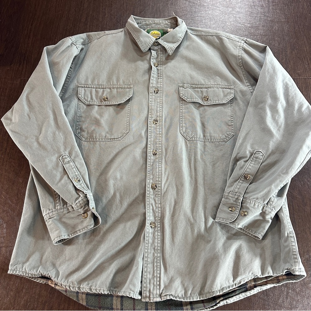 Cabela’s Military Green Button Down Long Sleeved Plaid Lined Shacket Sz XL